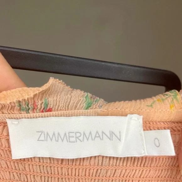Zimmermann Zinnia Shirred Cotton-Silk Crepon Midi Dress in Coral Floral size 0 - Picture 7 of 14